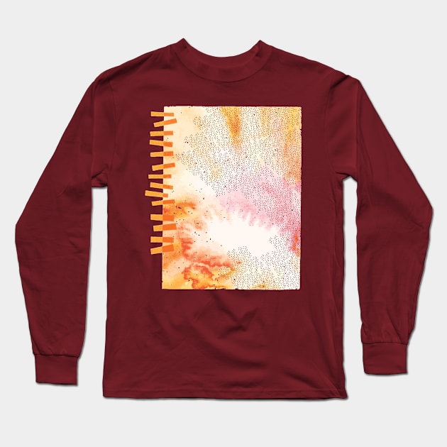 Abstract Watercolor Illustration With Geometric Hatch Marks - Warm Colors Long Sleeve T-Shirt by BastianKNTWR